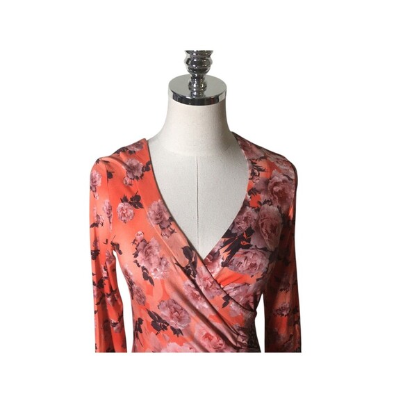 Eva Claudi Dress Women's Size Small Orange Pink Floral Long Sleeve V-Neck - Picture 3 of 8
